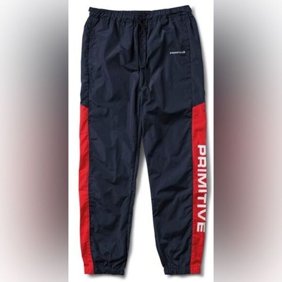 Primitive Skateboarding Nylon Track Pants Navy Red Tapered Joggers Sz L Street - Picture 2 of 10
